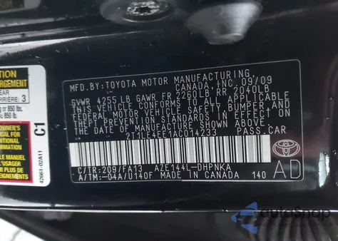 2010 Toyota Matrix S z USA, uszkodzony, nr VIN 2T1LE4EE1AC014233